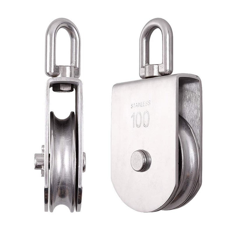 Rocaris M100 Lifting Single Pulley Roller Loading 3300Ibs  304 Stainless Steel Heavy Duty Single Wheel Swivel Lifting Rope Pulley Block - Image 2
